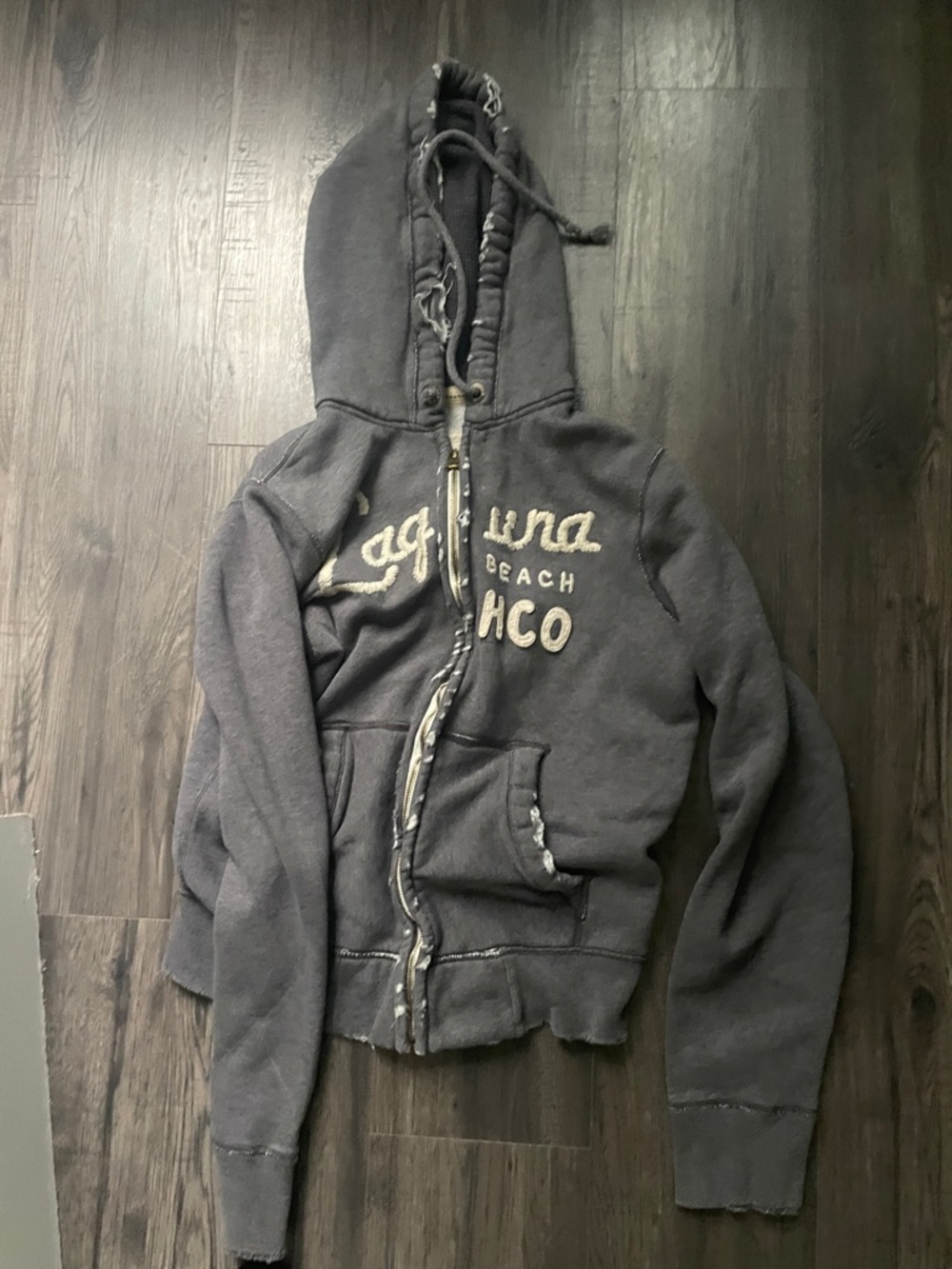 Hollister Charcoal Gray Zip-Up Hoodie with Embroidered Logo